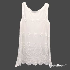 WHITE HOUSE BLACK MARKET - White Embroidered Tulle Tank Top - Size M